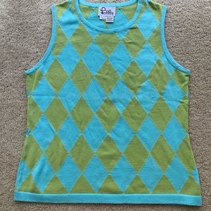 Lilly Pulitzer Green/Blue Argyle Sweater Shell - L